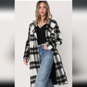 Lulu's Black and White Checkered Pea Coat Size XS